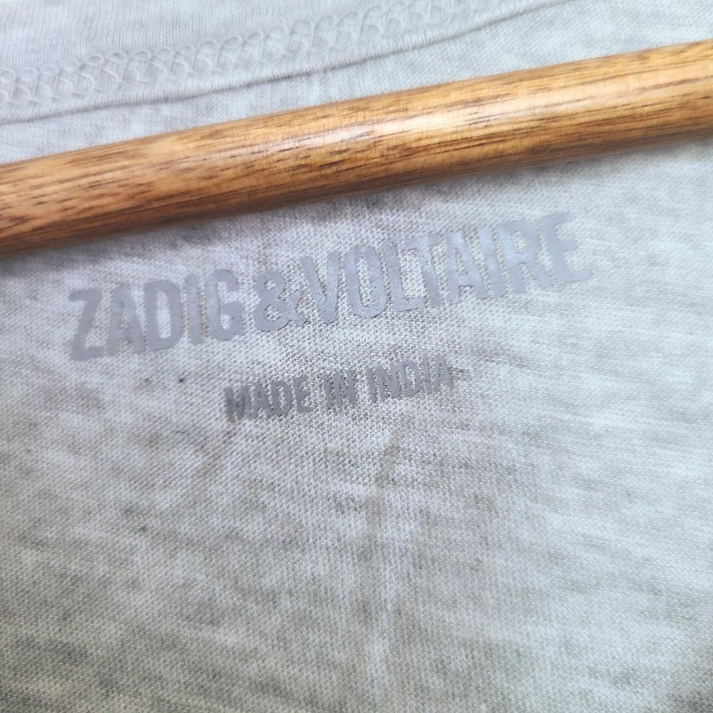 Zadig & Voltaire Brooklyn Skull Rhinestone Back Gray V-Neck Sleeveless Tee Small - Picture 6 of 9